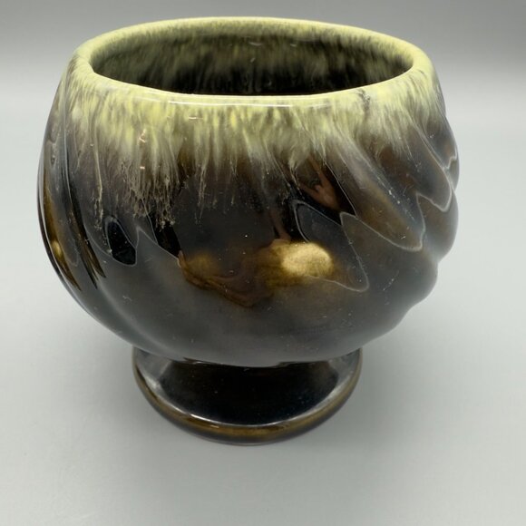 Vintage Hull Pottery USA Set of 2 Brown Green Drip Glaze Ceramic Planters MCM - Picture 4 of 16